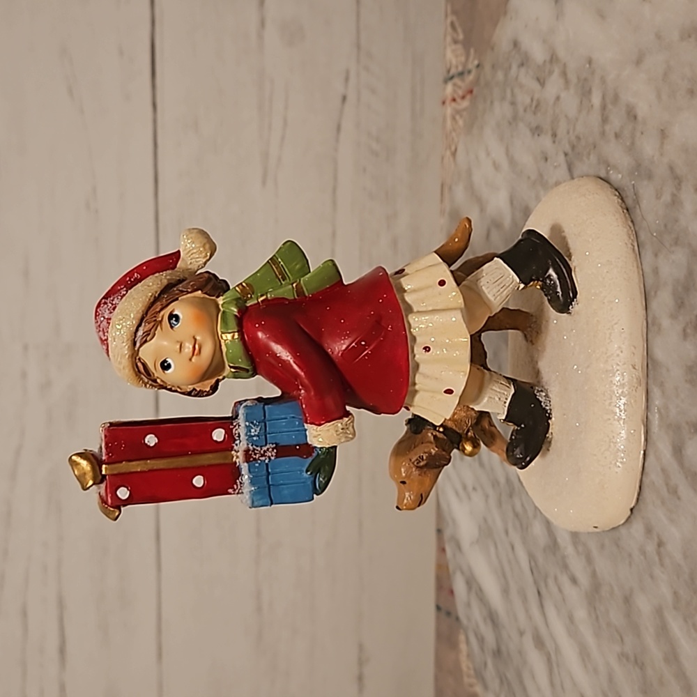 Super Cute Girl & Dog Christmas Figurine